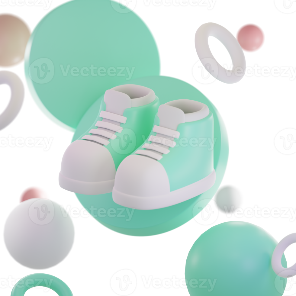 3D-Darstellung von minimalem Sneaker und Kreisen in Pastellfarben. png