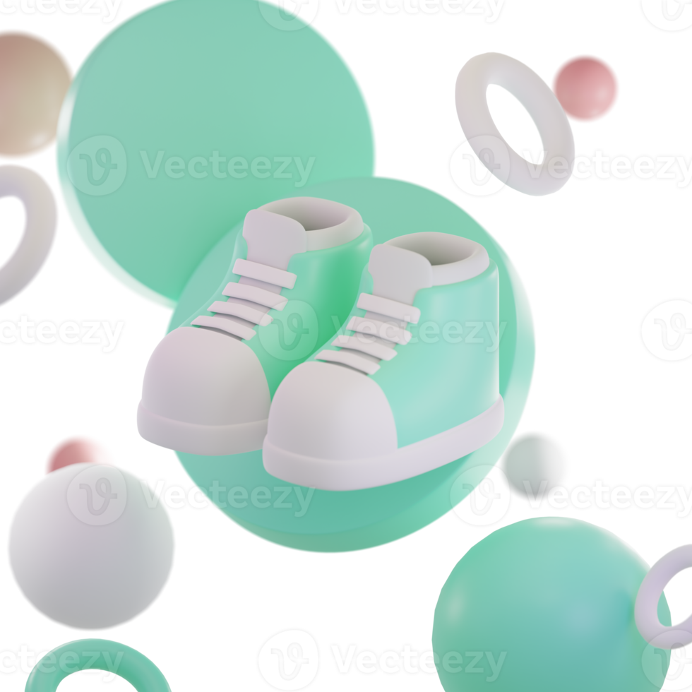 3d geven van minimaal sneaker en cirkels Scherm in pastel kleuren. png