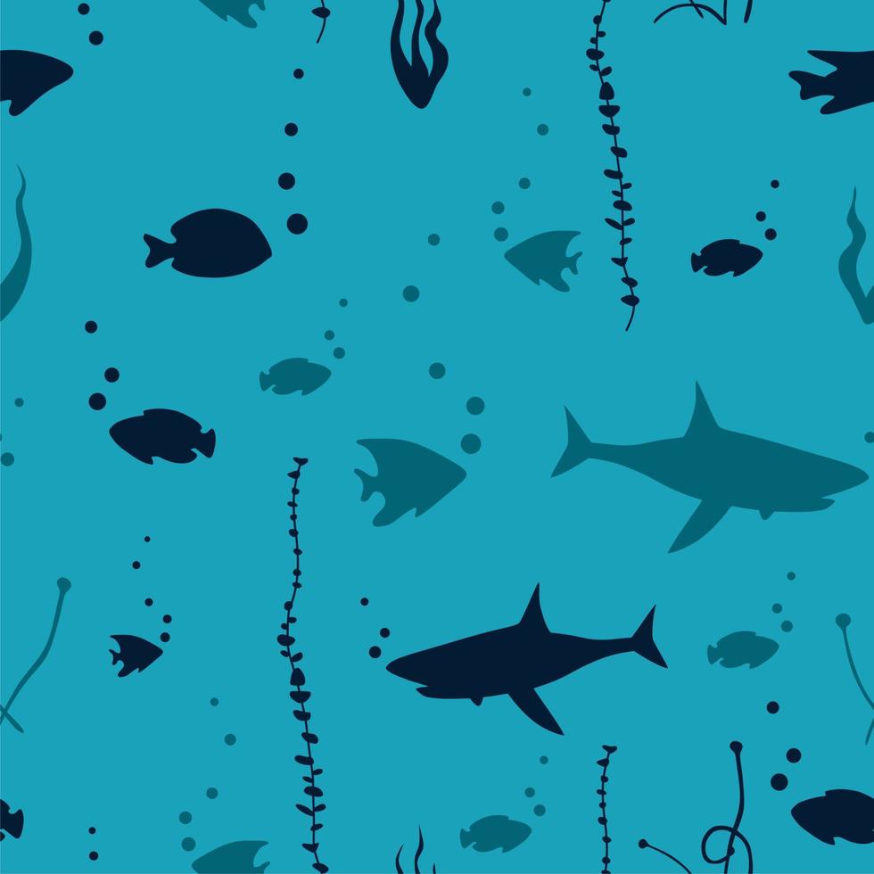 Seamless underwater life template. Ocean bottom with seaweeds. Marine scene. Wrapping paper, print, textile, fabric. Fish. vector