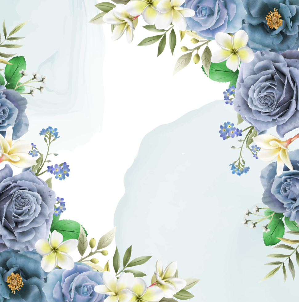 élégante carte d'invitation de mariage de roses bleu royal png