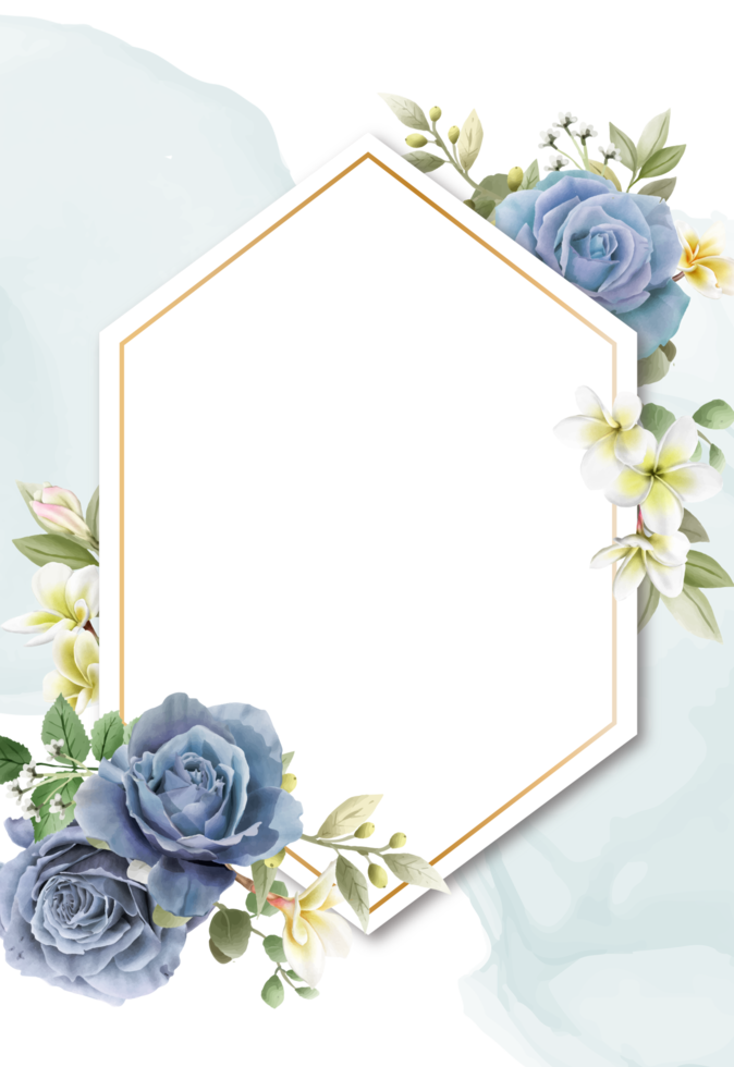 Elegant royal blue roses wedding invitation card png