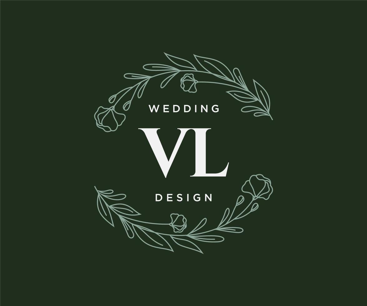 colección de logotipos de monograma de boda con letras iniciales vl, plantillas florales y minimalistas modernas dibujadas a mano para tarjetas de invitación, guardar la fecha, identidad elegante para restaurante, boutique, café en vector