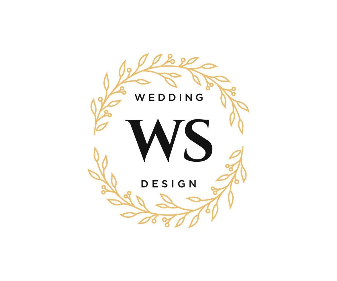 colección de logotipos de monograma de boda con letras iniciales ws, plantillas florales y minimalistas modernas dibujadas a mano para tarjetas de invitación, guardar la fecha, identidad elegante para restaurante, boutique, café en vector