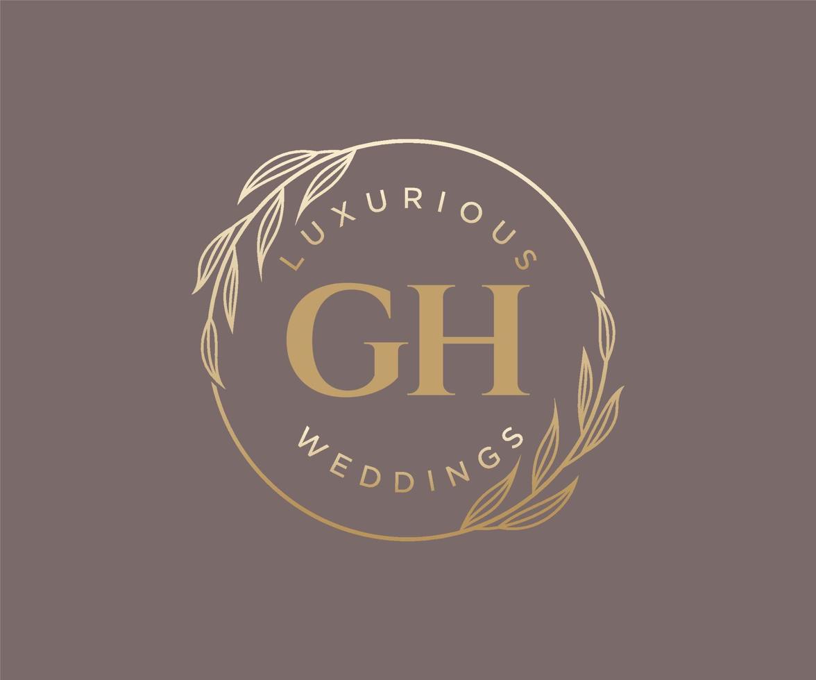 plantilla de logotipos de monograma de boda con letras iniciales gh, plantillas florales y minimalistas modernas dibujadas a mano para tarjetas de invitación, guardar la fecha, identidad elegante. vector