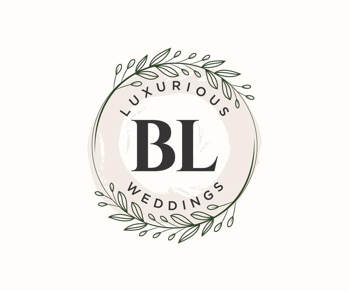 Plantilla de logotipos de monograma de boda con letras iniciales bl, plantillas florales y minimalistas modernas dibujadas a mano para tarjetas de invitación, guardar la fecha, identidad elegante. vector