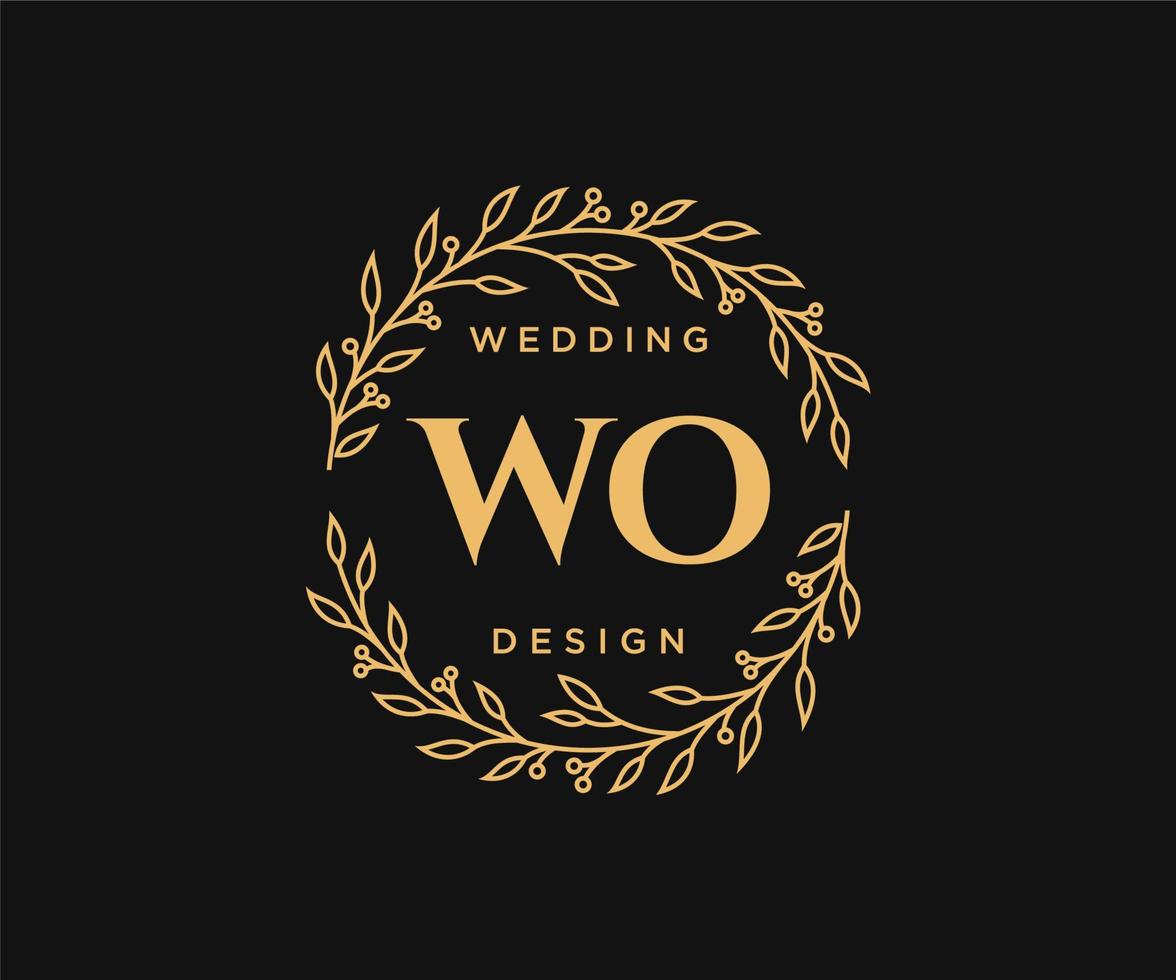 WO Initials letter Wedding monogram logos collection, hand drawn modern minimalistic and floral templates for Invitation cards, Save the Date, elegant identity for restaurant, boutique, cafe in vector
