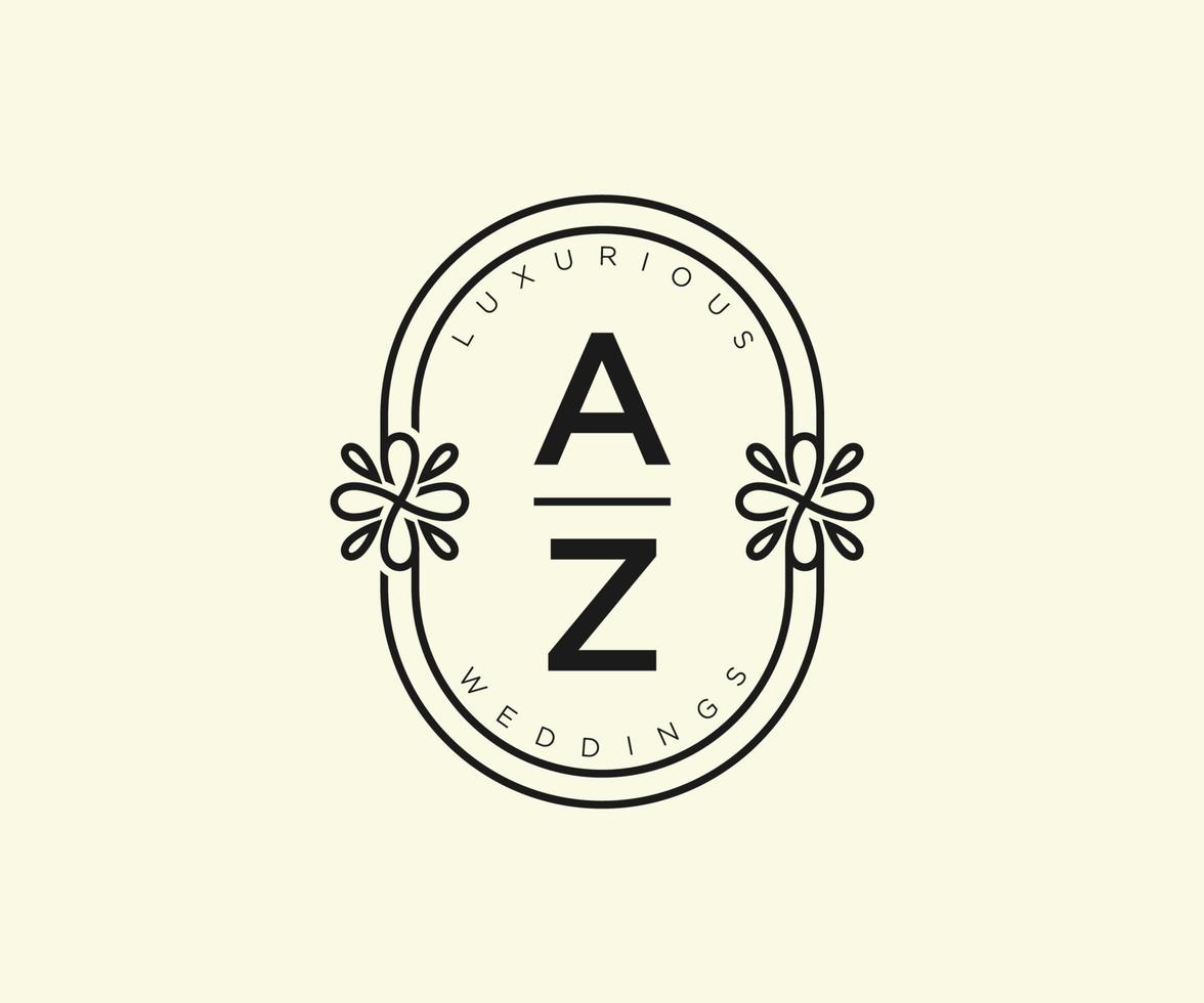 AZ Initials letter Wedding monogram logos template, hand drawn modern minimalistic and floral templates for Invitation cards, Save the Date, elegant identity. vector