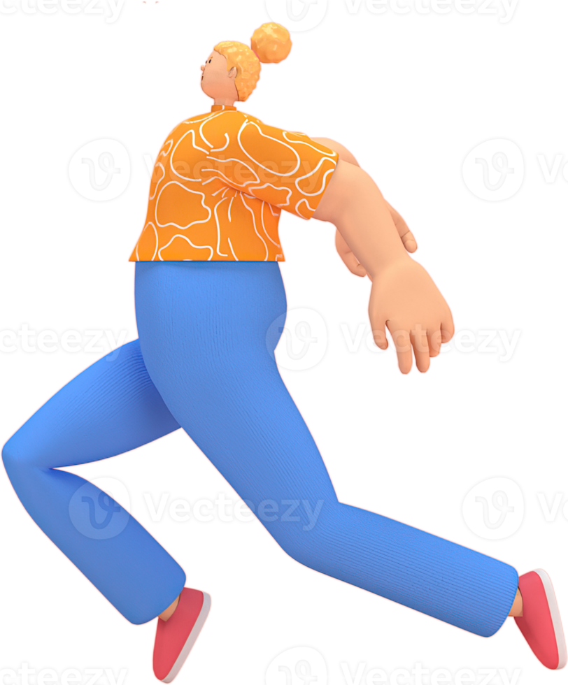 character woman orange shirt blue pants doing activities png