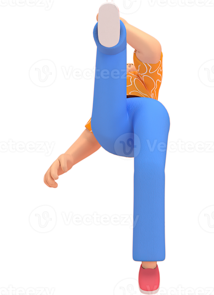 karakter vrouw oranje overhemd blauw broek aan het doen activiteiten png