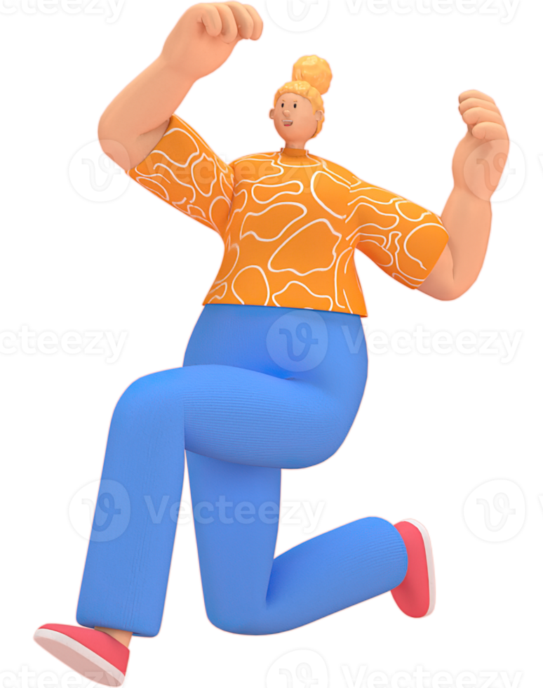 character woman orange shirt blue pants doing activities png