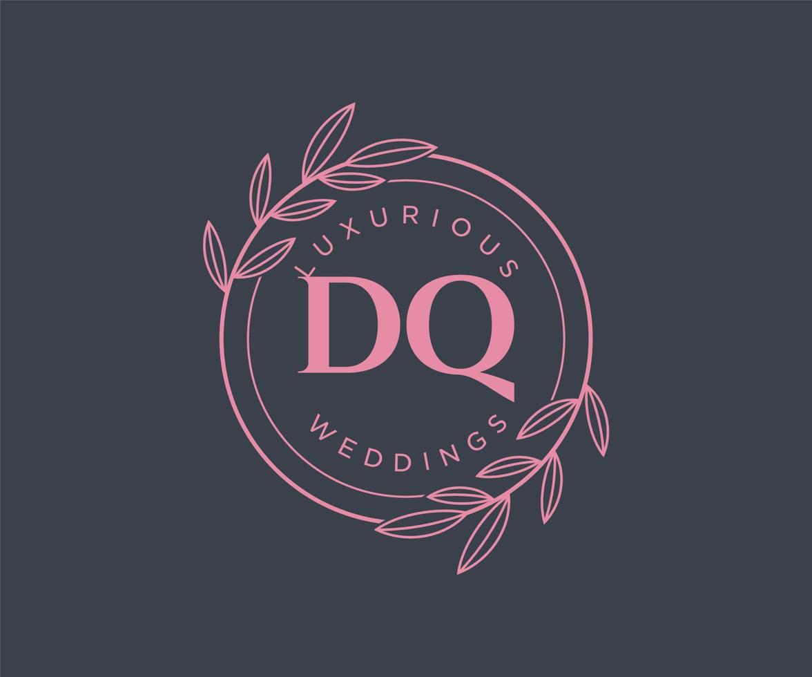 plantilla de logotipos de monograma de boda con letras iniciales dq, plantillas florales y minimalistas modernas dibujadas a mano para tarjetas de invitación, guardar la fecha, identidad elegante. vector