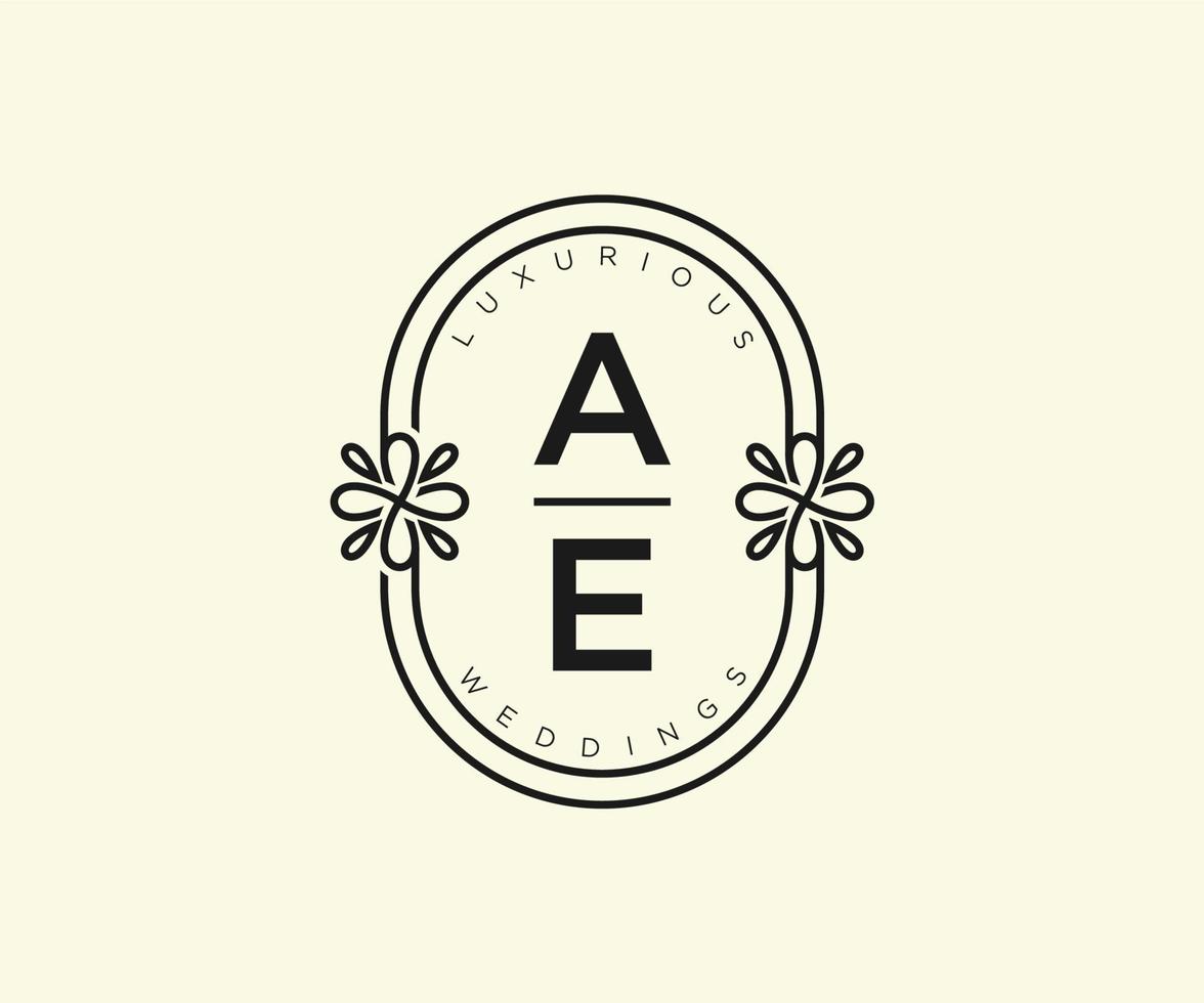 AE Initials letter Wedding monogram logos template, hand drawn modern minimalistic and floral templates for Invitation cards, Save the Date, elegant identity. vector