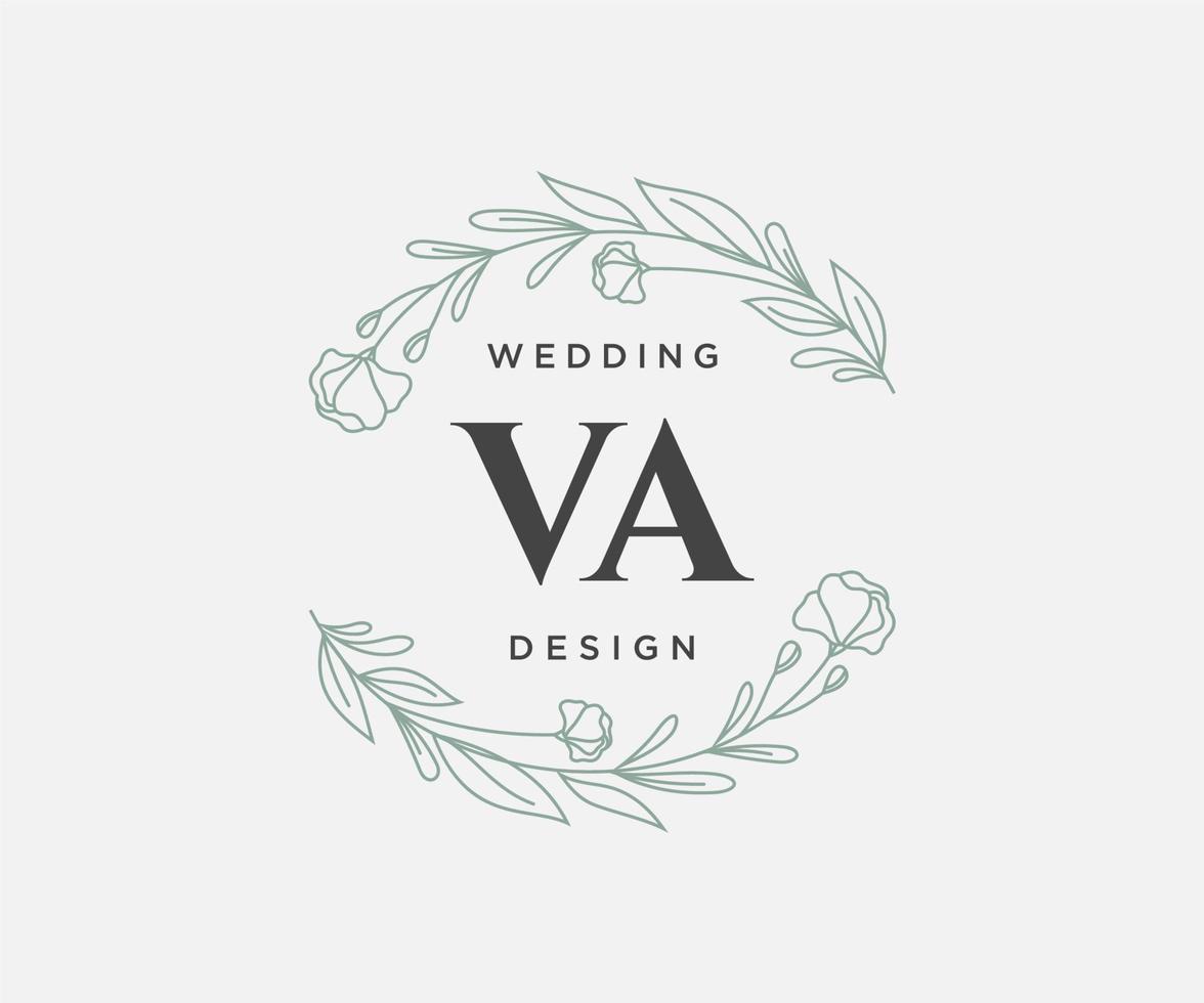 colección de logotipos de monograma de boda con letras iniciales va, plantillas florales y minimalistas modernas dibujadas a mano para tarjetas de invitación, guardar la fecha, identidad elegante para restaurante, boutique, café en vector