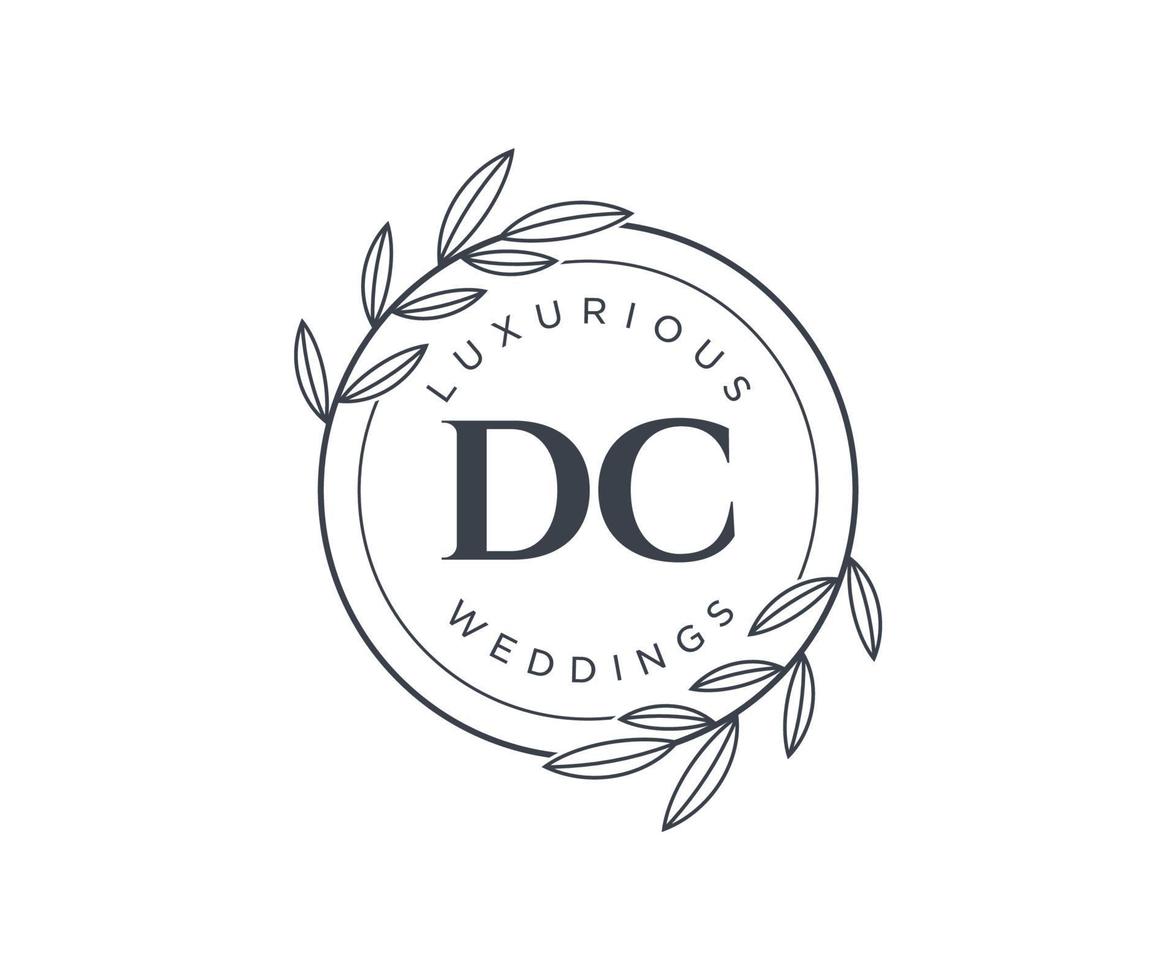 plantilla de logotipos de monograma de boda con letras iniciales dc, plantillas florales y minimalistas modernas dibujadas a mano para tarjetas de invitación, guardar la fecha, identidad elegante. vector