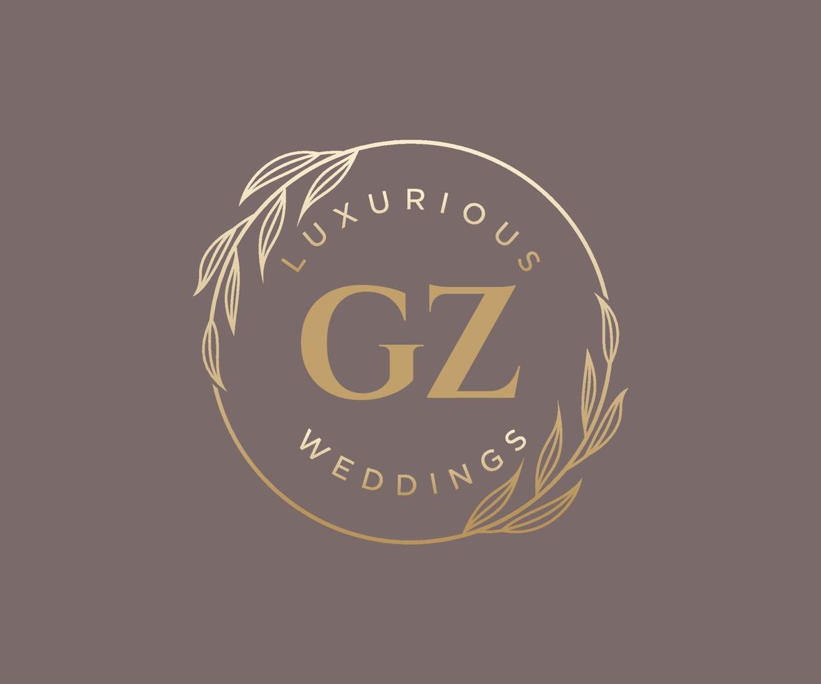 plantilla de logotipos de monograma de boda con letras iniciales gz, plantillas florales y minimalistas modernas dibujadas a mano para tarjetas de invitación, guardar la fecha, identidad elegante. vector