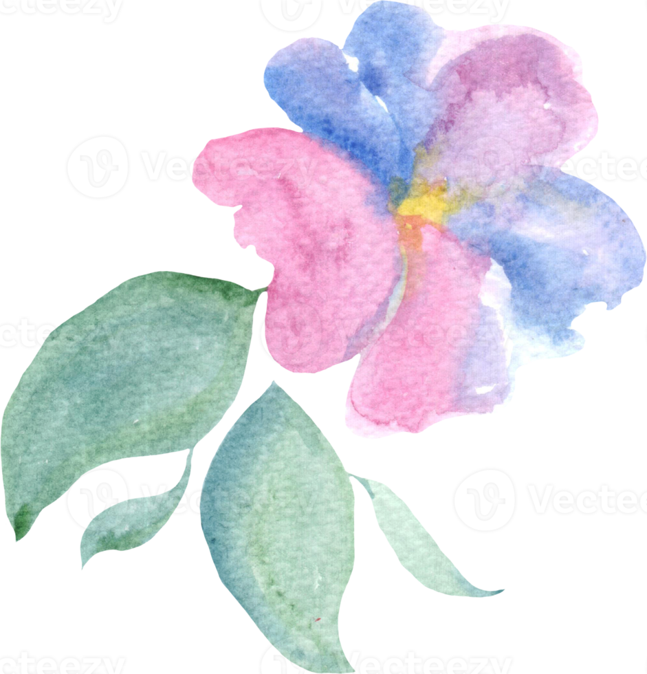 acquerello fantasia fiore con verde le foglie e blu vilolet fiori png