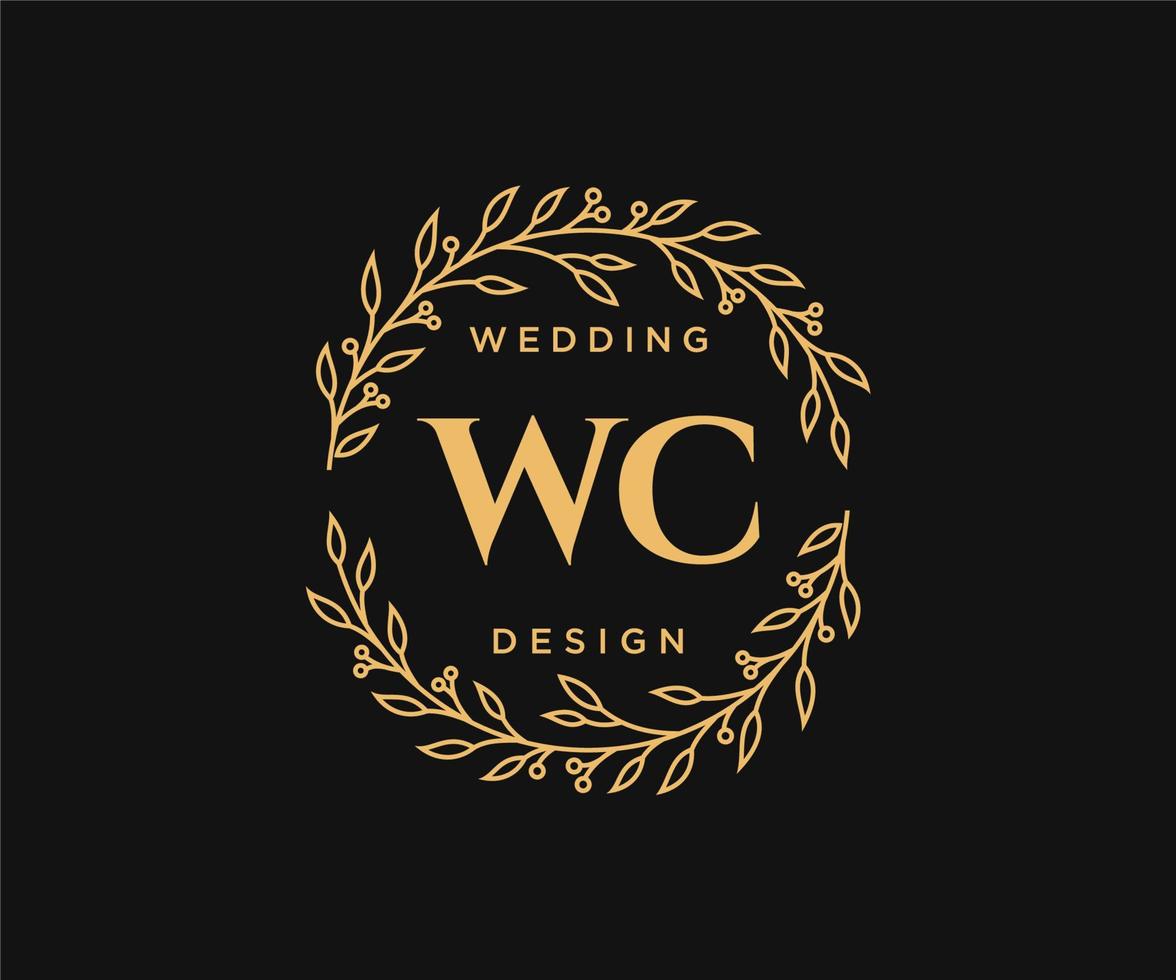 WC Initials letter Wedding monogram logos collection, hand drawn modern minimalistic and floral templates for Invitation cards, Save the Date, elegant identity for restaurant, boutique, cafe in vector