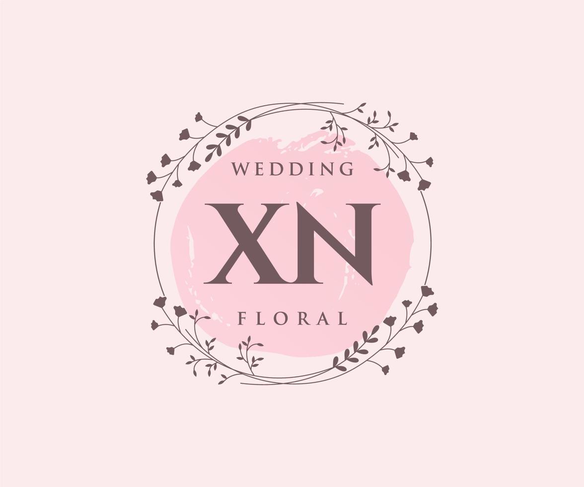 XN Initials letter Wedding monogram logos template, hand drawn modern minimalistic and floral templates for Invitation cards, Save the Date, elegant identity. vector