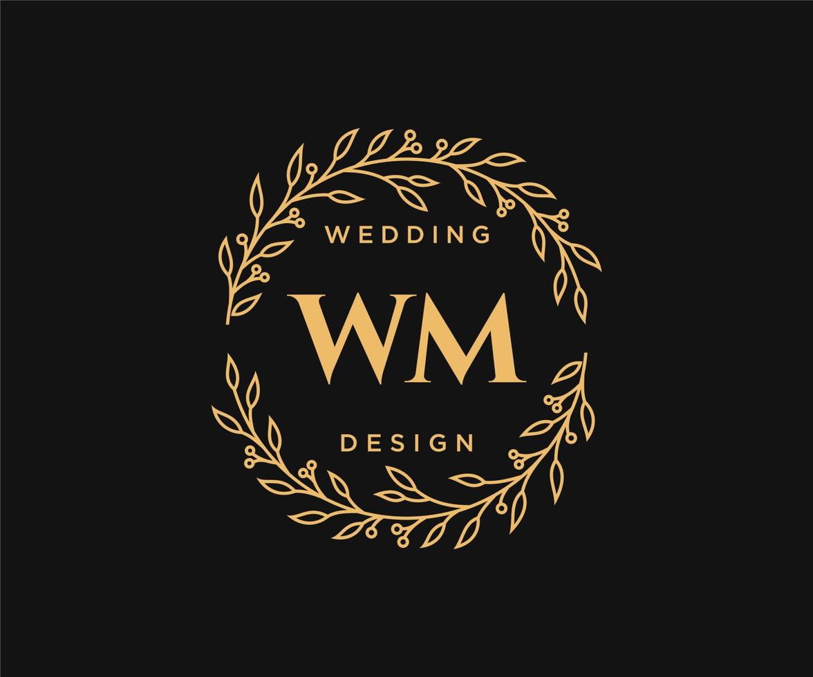 colección de logotipos de monogramas de boda con letras iniciales wm, plantillas florales y minimalistas modernas dibujadas a mano para tarjetas de invitación, guardar la fecha, identidad elegante para restaurante, boutique, café en vectores