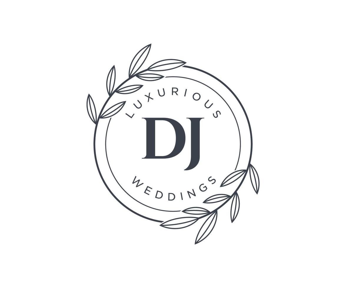 DJ Initials letter Wedding monogram logos template, hand drawn modern minimalistic and floral templates for Invitation cards, Save the Date, elegant identity. vector