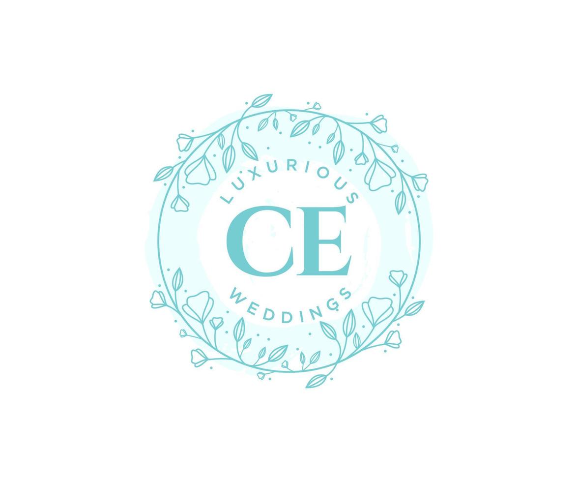 CE Initials letter Wedding monogram logos template, hand drawn modern minimalistic and floral templates for Invitation cards, Save the Date, elegant identity. vector