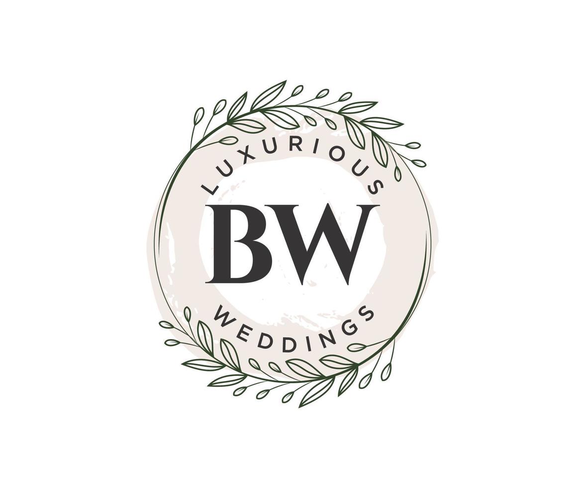 plantilla de logotipos de monograma de boda con letras iniciales bw, plantillas florales y minimalistas modernas dibujadas a mano para tarjetas de invitación, guardar la fecha, identidad elegante. vector