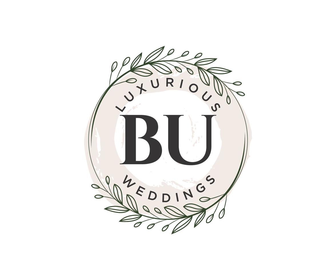 BU Initials letter Wedding monogram logos template, hand drawn modern minimalistic and floral templates for Invitation cards, Save the Date, elegant identity. vector