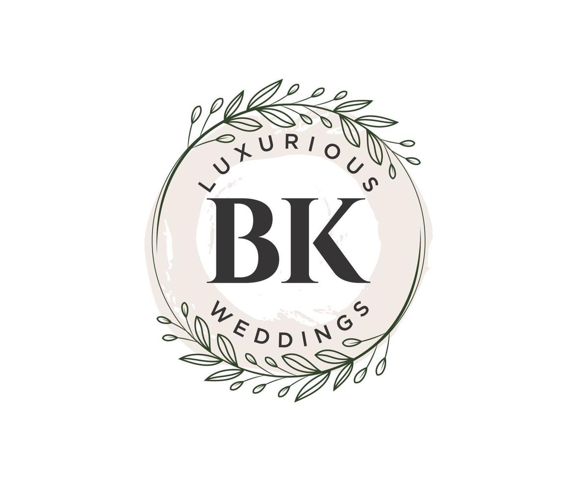 Plantilla de logotipos de monograma de boda con letras iniciales bk, plantillas florales y minimalistas modernas dibujadas a mano para tarjetas de invitación, guardar la fecha, identidad elegante. vector