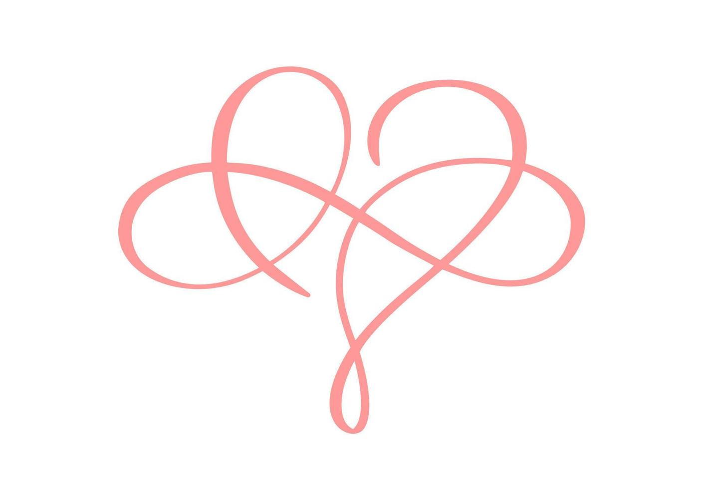 Pink vector calligraphy Heart and forever sign. Love Infinity valentine day romantic symbol logo linked, join, passion and wedding icon. Template for card, poster. Design flat element illustration