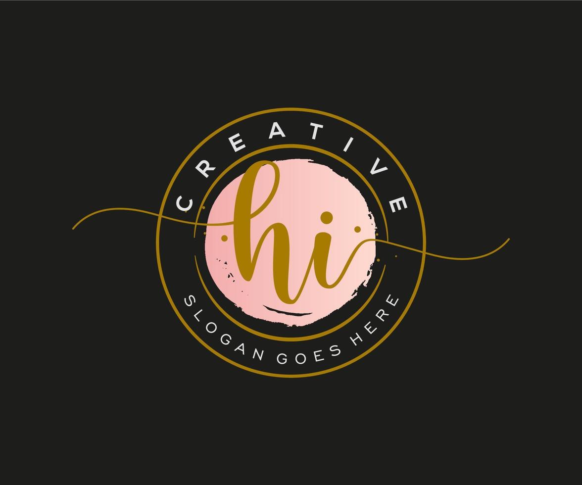 initial HI Feminine logo beauty monogram and elegant logo design, handwriting logo of initial signature, wedding, fashion, floral and botanical with creative template. vector