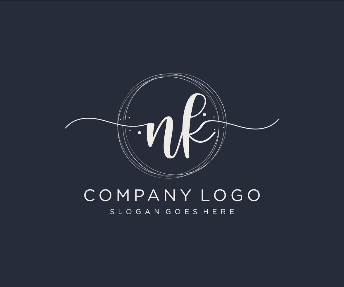 Initial NK feminine logo. Usable for Nature, Salon, Spa, Cosmetic and Beauty Logos. Flat Vector Logo Design Template Element.