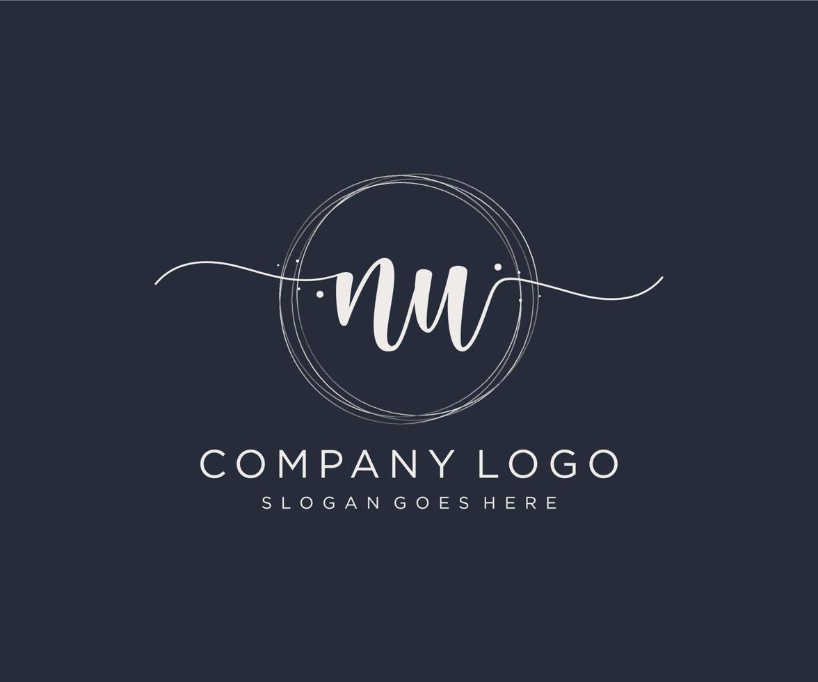 Initial NU feminine logo. Usable for Nature, Salon, Spa, Cosmetic and Beauty Logos. Flat Vector Logo Design Template Element.