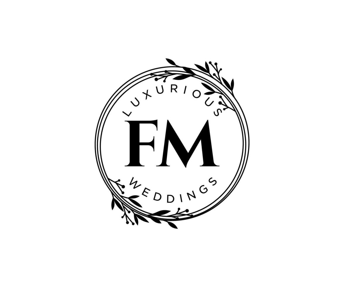 plantilla de logotipos de monograma de boda con letras iniciales fm, plantillas florales y minimalistas modernas dibujadas a mano para tarjetas de invitación, guardar la fecha, identidad elegante. vector