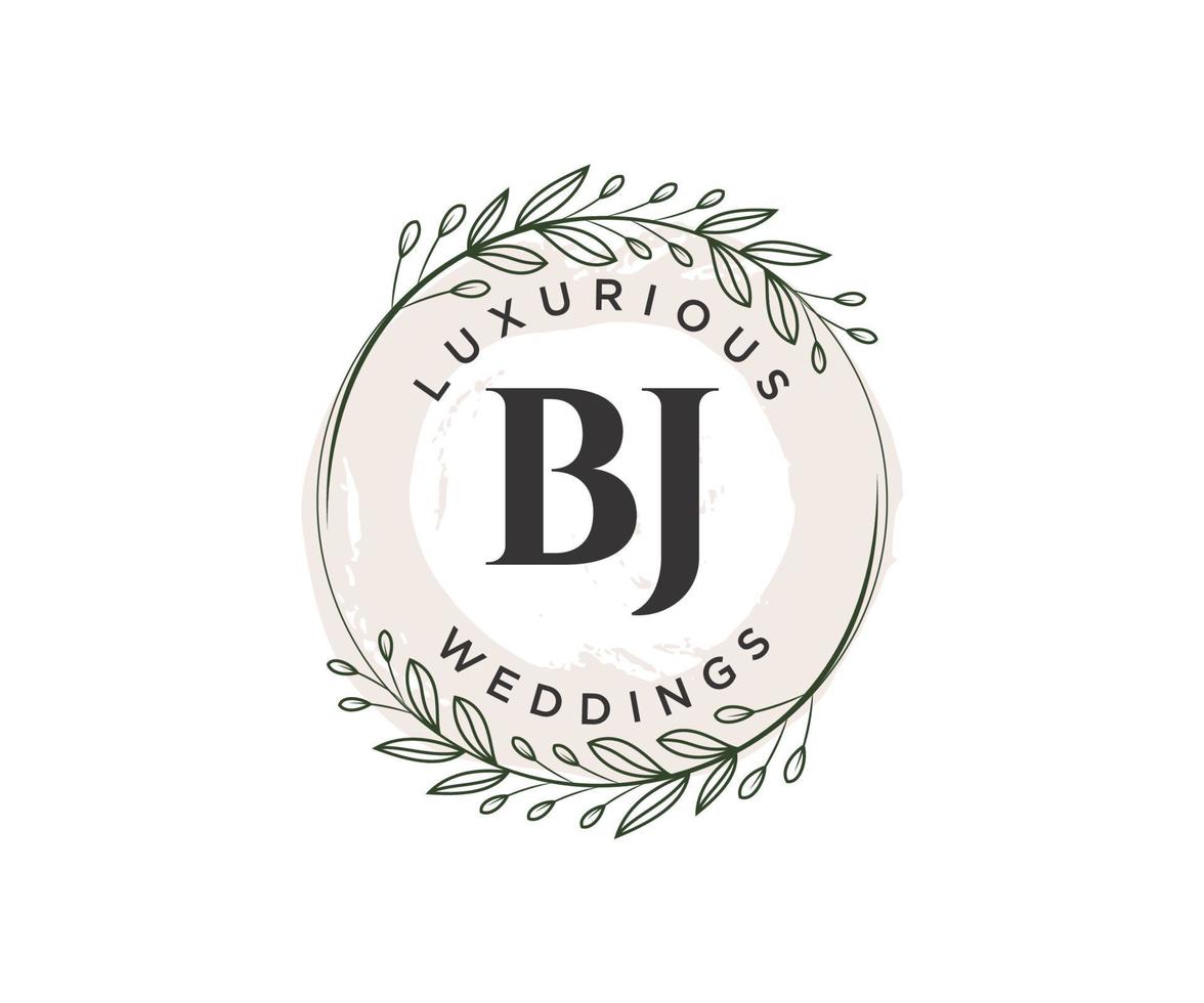 BJ Initials letter Wedding monogram logos template, hand drawn modern minimalistic and floral templates for Invitation cards, Save the Date, elegant identity. vector