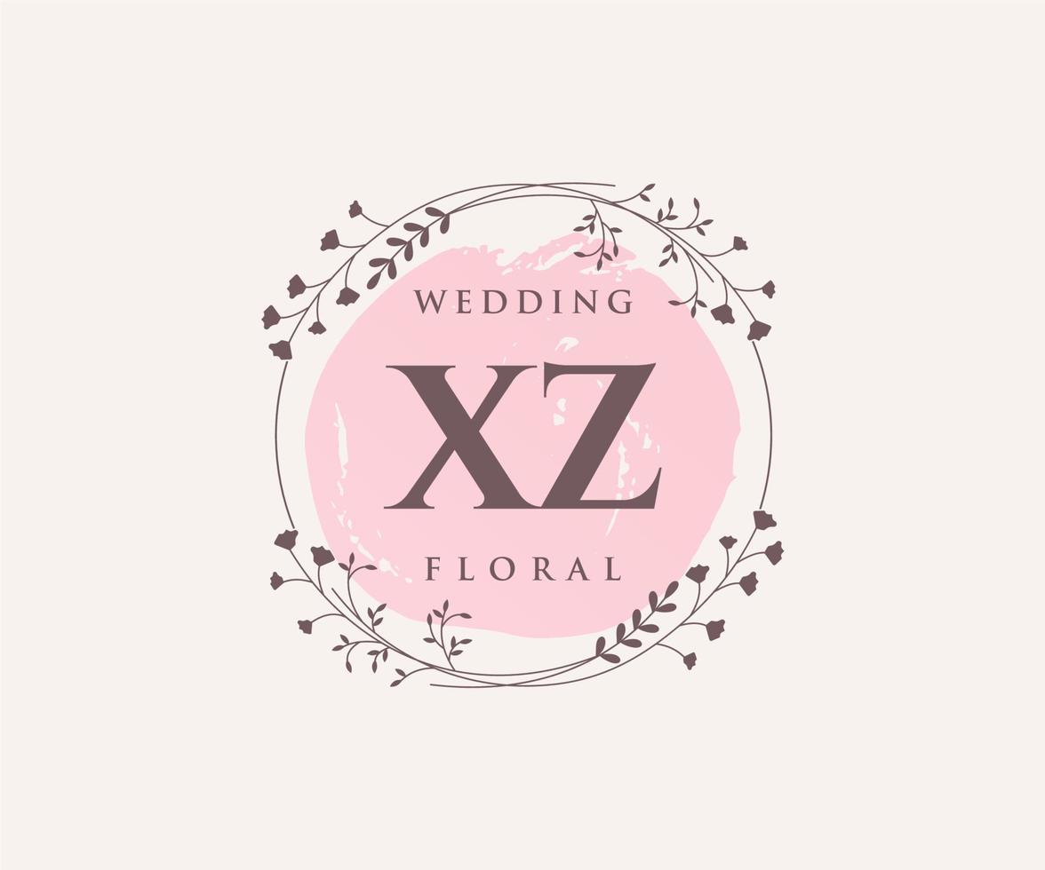 XZ Initials letter Wedding monogram logos template, hand drawn modern minimalistic and floral templates for Invitation cards, Save the Date, elegant identity. vector