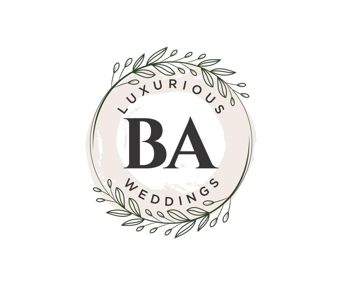 plantilla de logotipos de monograma de boda con letras iniciales ba, plantillas florales y minimalistas modernas dibujadas a mano para tarjetas de invitación, guardar la fecha, identidad elegante. vector