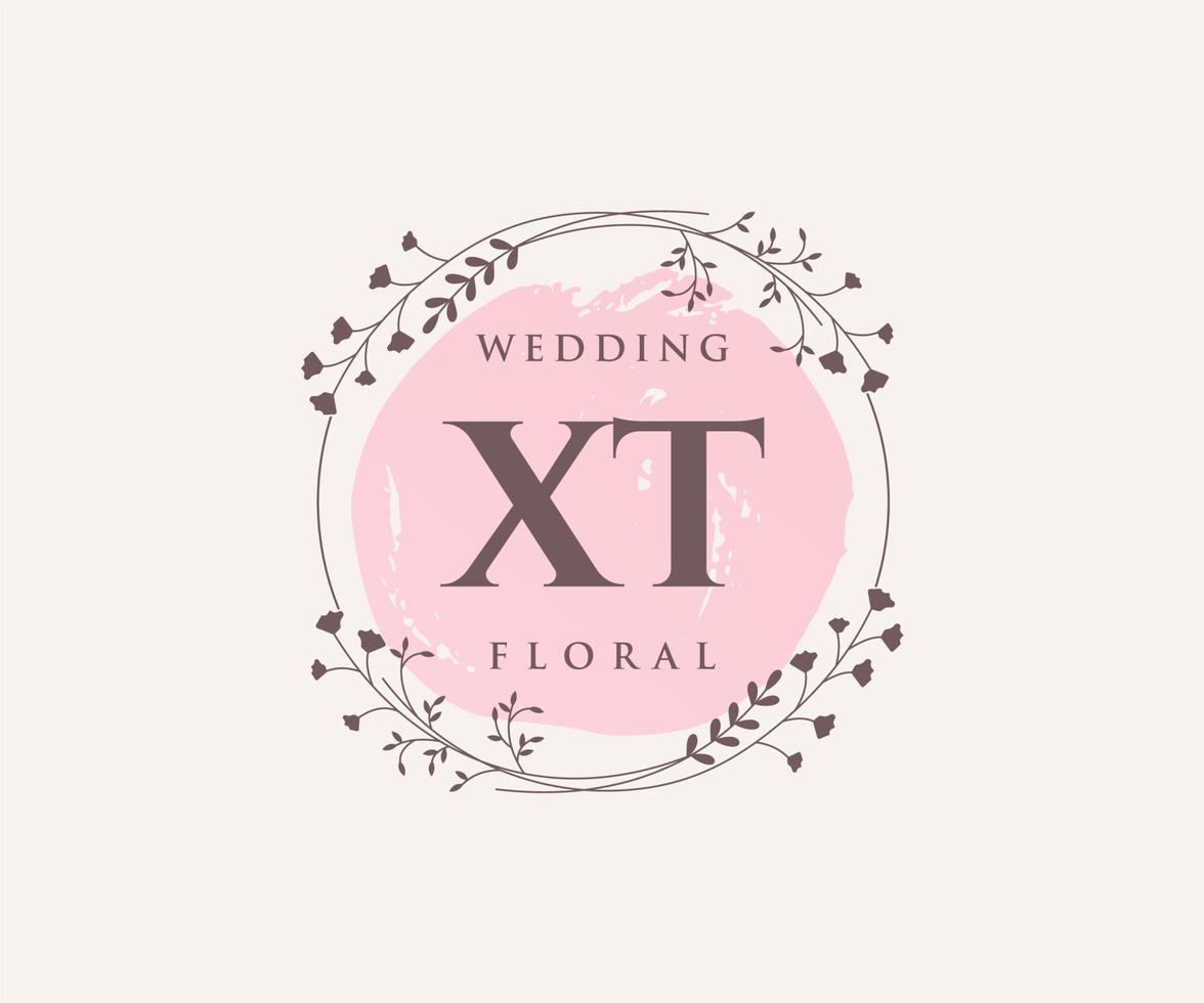 Plantilla de logotipos de monograma de boda con letras iniciales xt, plantillas florales y minimalistas modernas dibujadas a mano para tarjetas de invitación, guardar la fecha, identidad elegante. vector