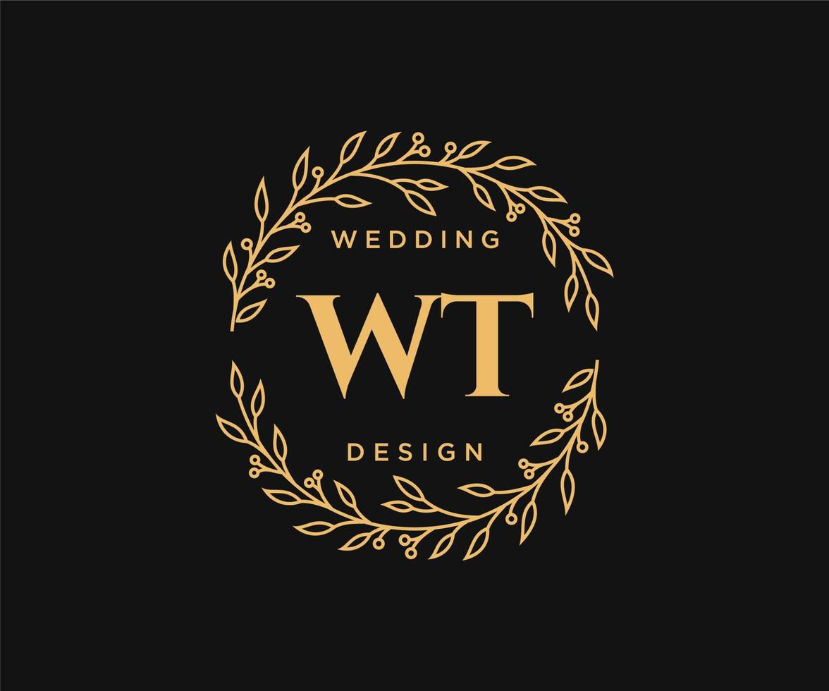 colección de logotipos de monograma de boda con letras iniciales wt, plantillas florales y minimalistas modernas dibujadas a mano para tarjetas de invitación, guardar la fecha, identidad elegante para restaurante, boutique, café en vector