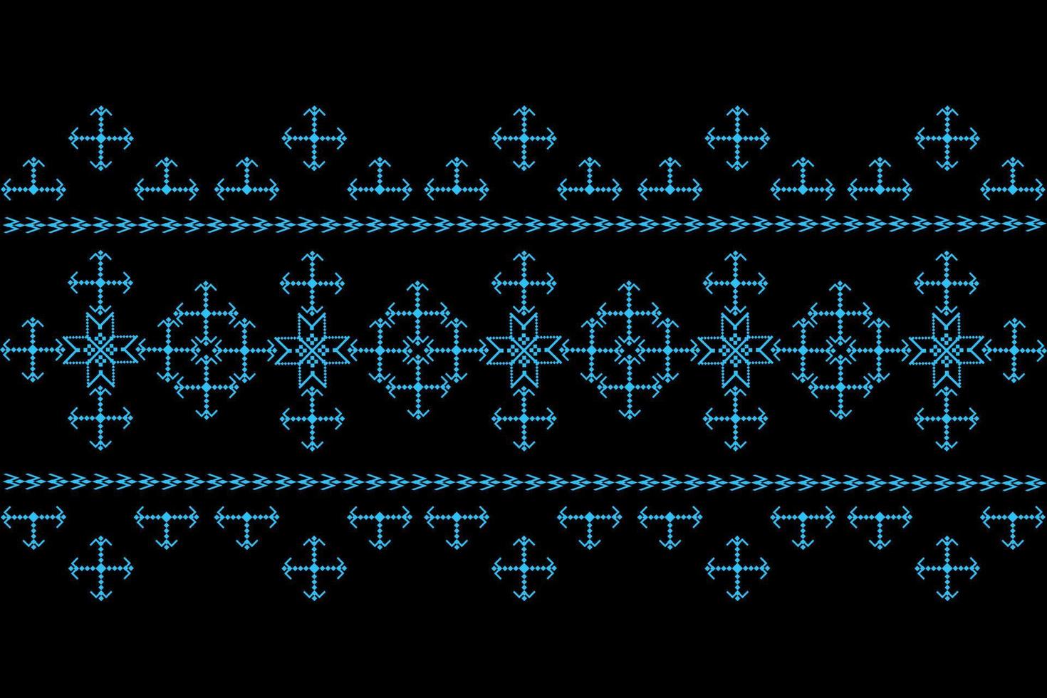 Colored geometric figures of ethnic embroidery. Ukrainian pattern. Ethnic ornament. Cross-stitch. Vector illustration on a black background.