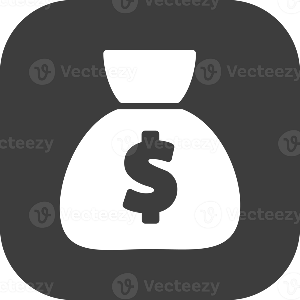 Money bag icon in black square. png