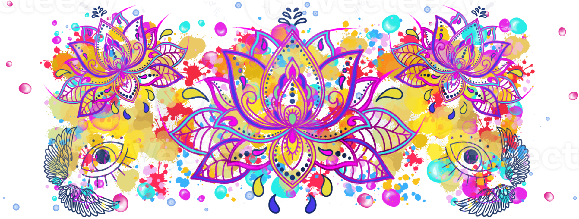 Lotus floral ornaments, yoga, tattoo, mehdi template. png