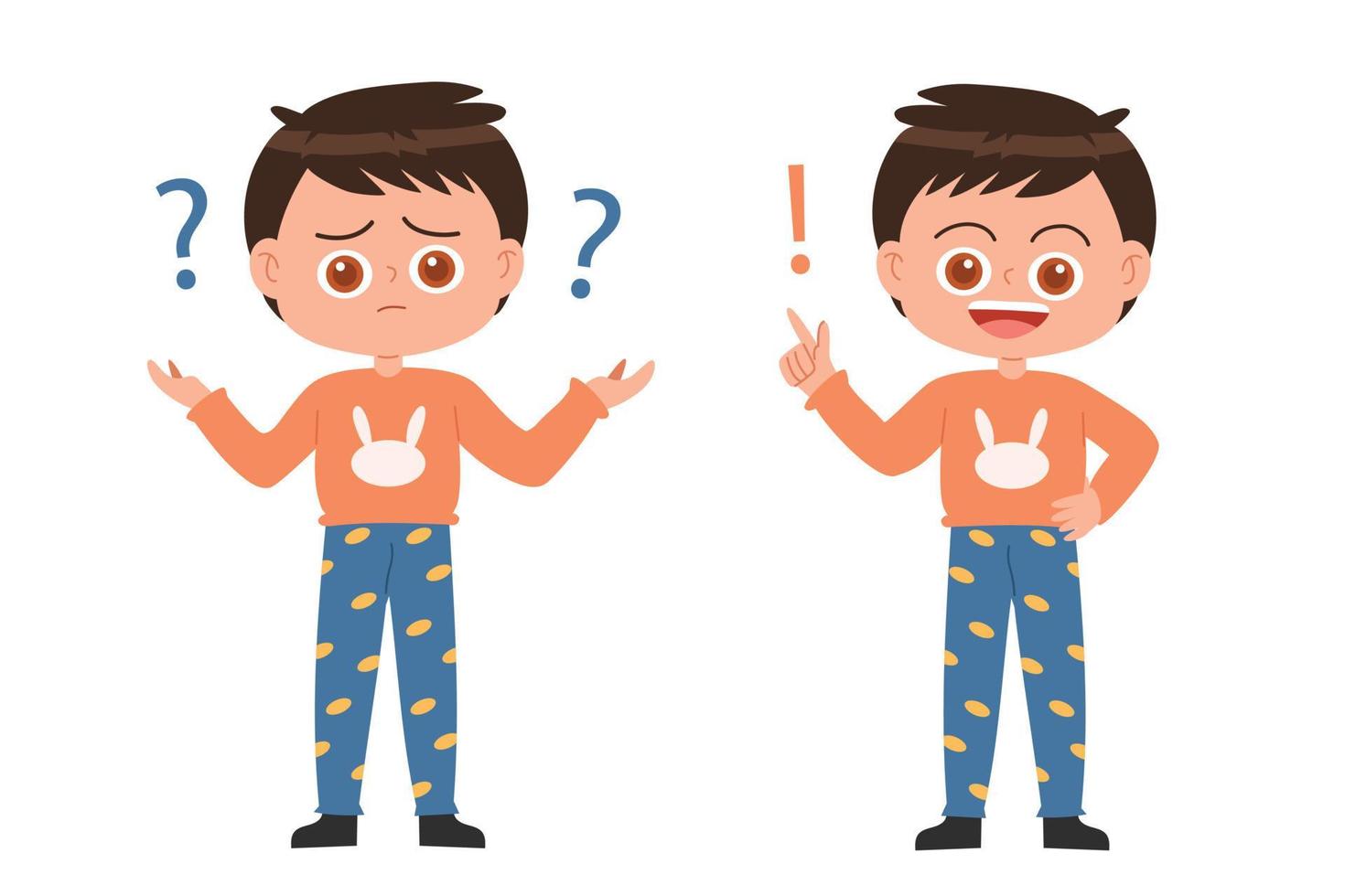 Confused little boy ask and answer cartoon vector