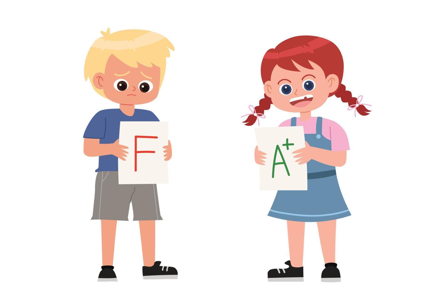 Bad and good grade kids cartoon vector