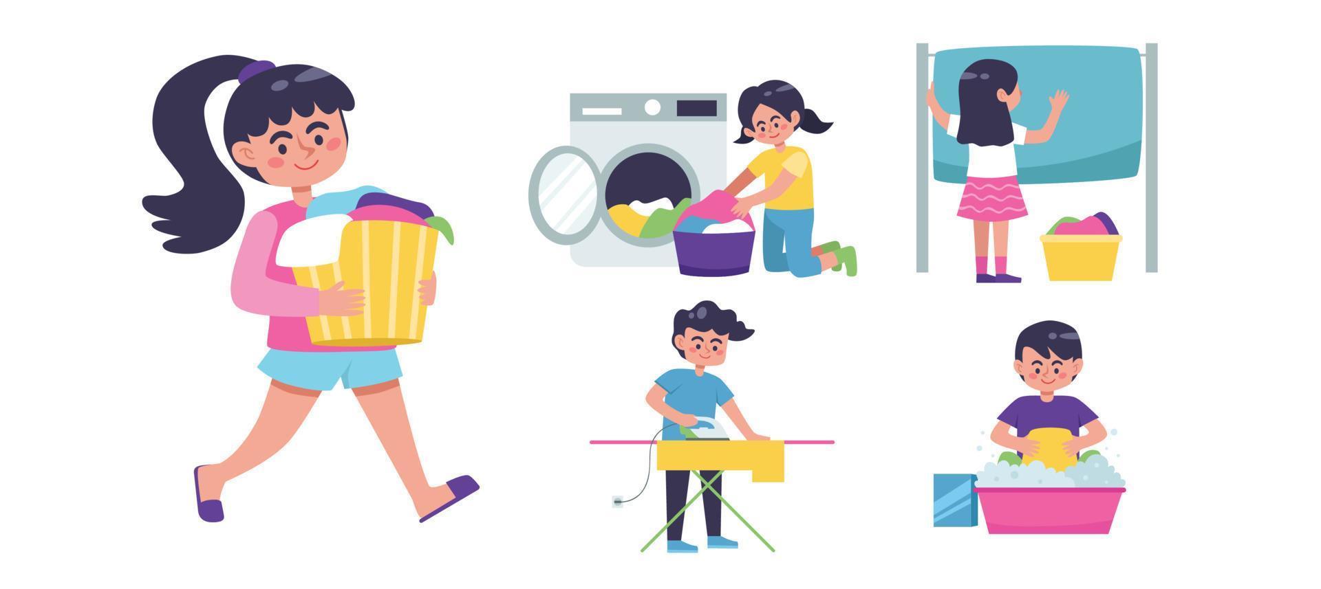 Happy children doing laundry vector