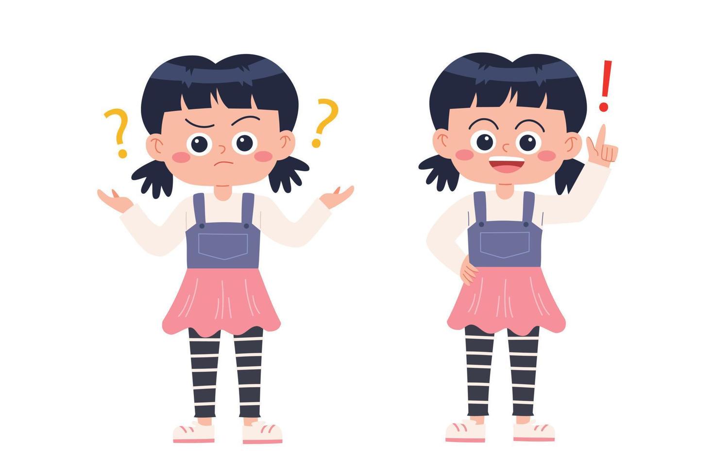 Confused little girl ask and answer cartoon vector