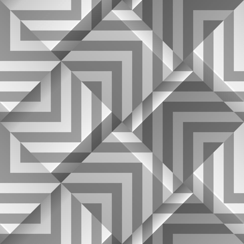 Light gray seamless geometric pattern. Volume cubes with strips. Vector template for print design, wallpapers, textile fabric, wrapping paper, backgrounds. Abstract texture with volume extrude effect.
