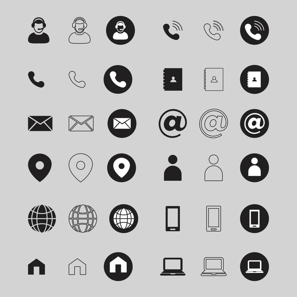 contáctenos iconos vectoriales iconos planos establecidos en fondo blanco vector