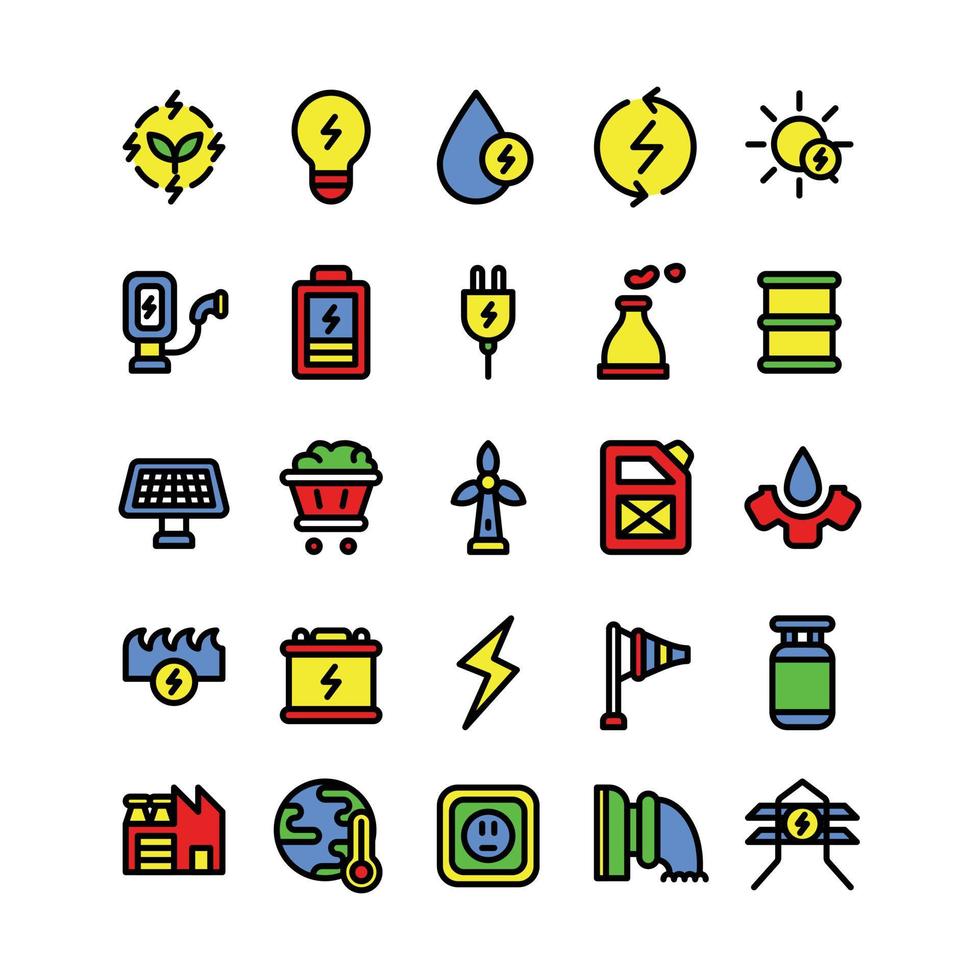 conjunto de iconos de energía de relleno lineal vector