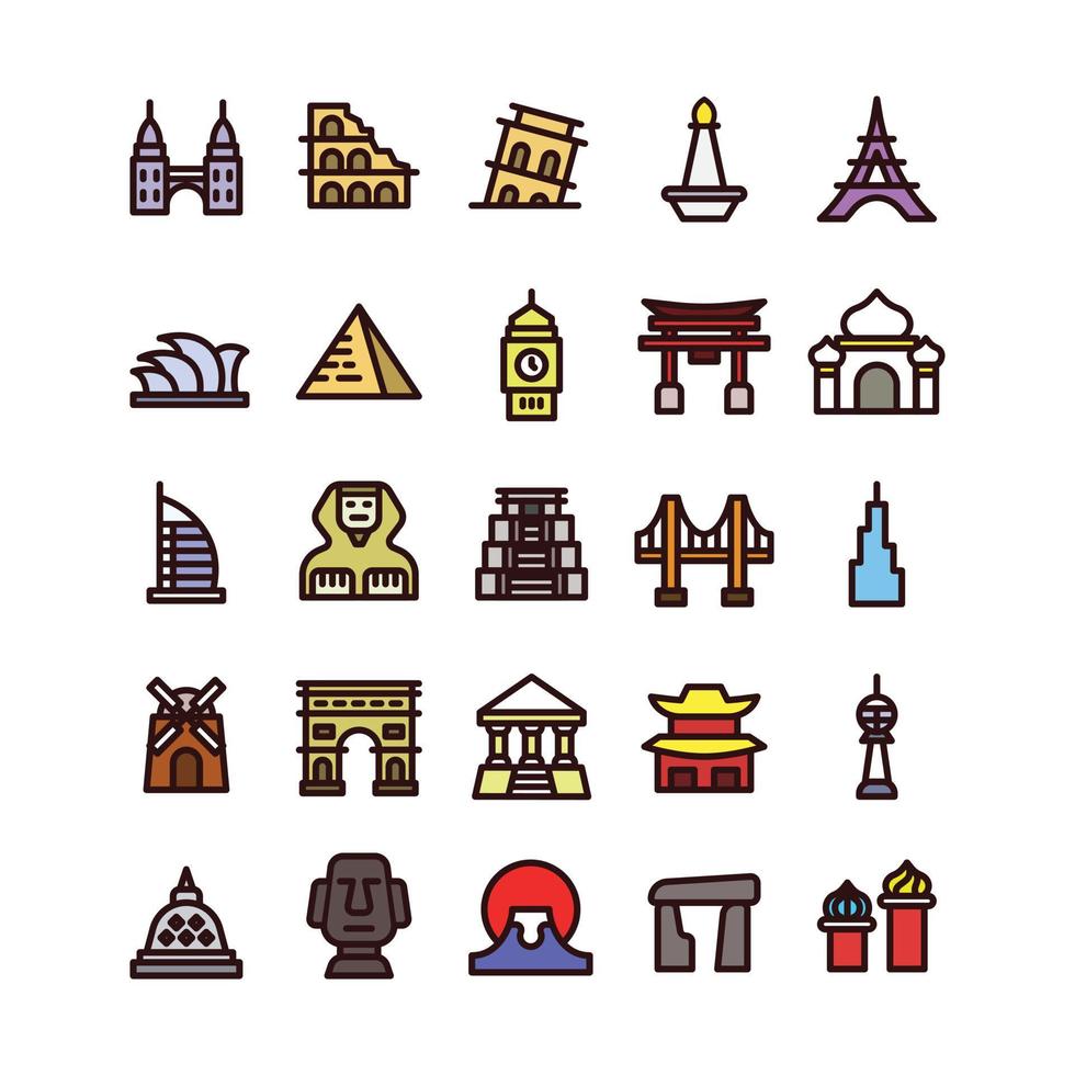 Lineal Fill National Landmark Instrument Icon Set vector
