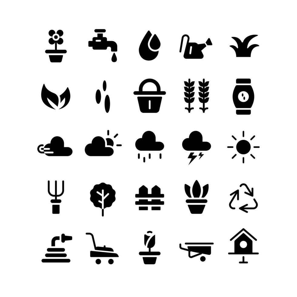 Gardening Icon Set with Glyph Style vector